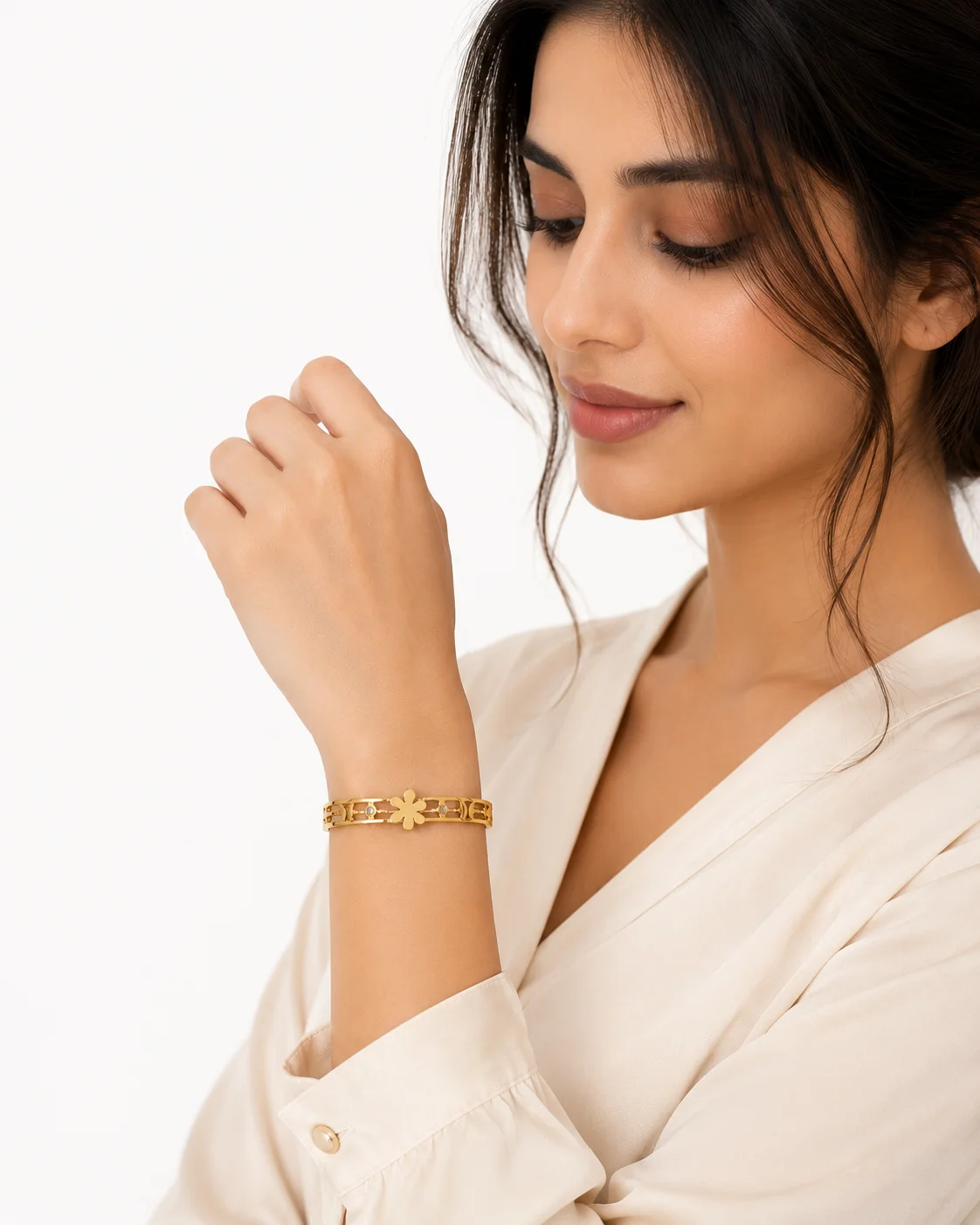 Daisy Charm Cuff Bracelet